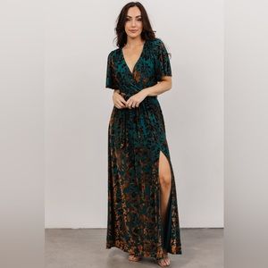 Baltic Born - Uma Velvet Maxi Dress - Bronze + Jade